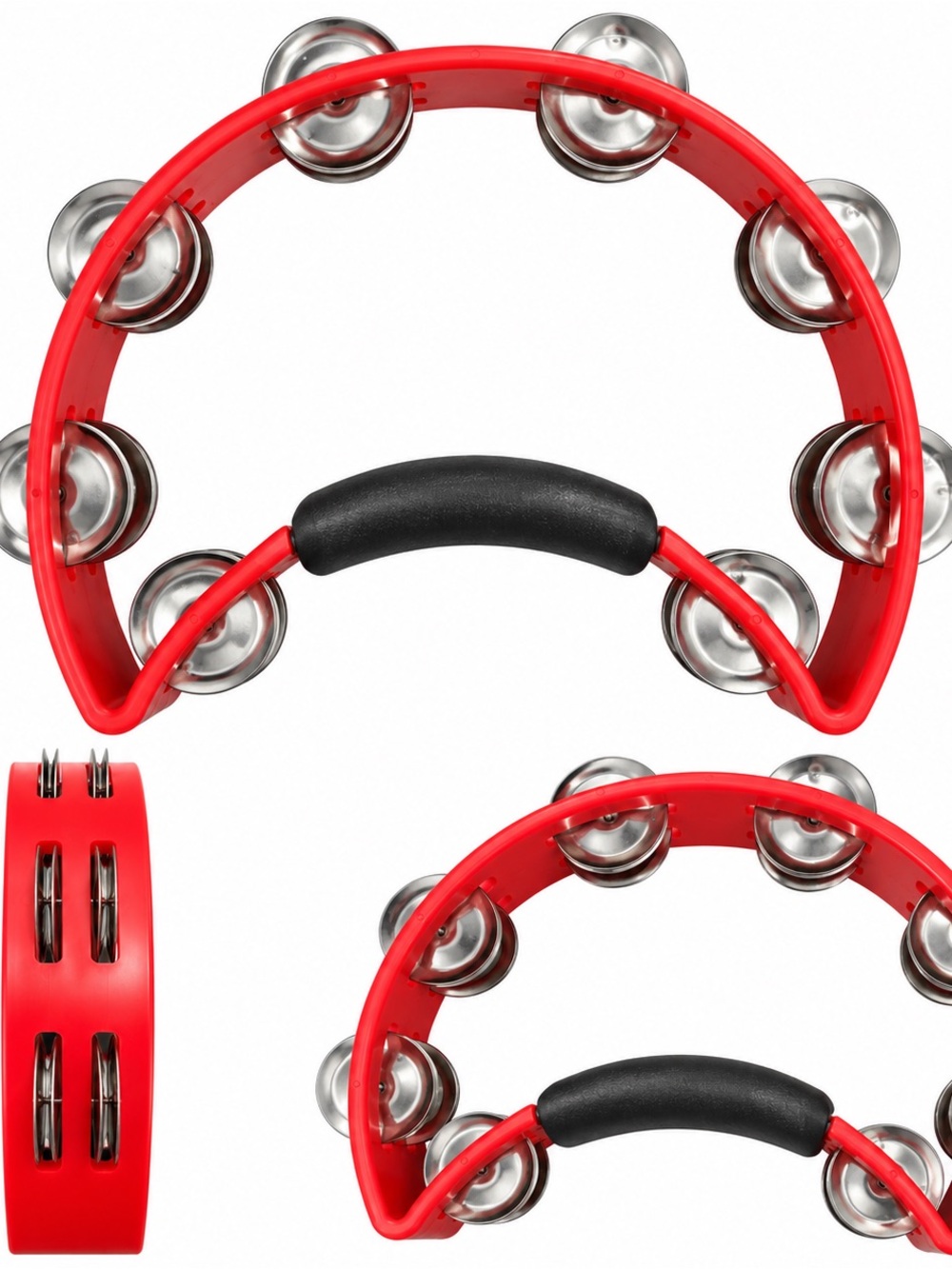 Source Unknown Red Handheld Tambourine with Black Grip